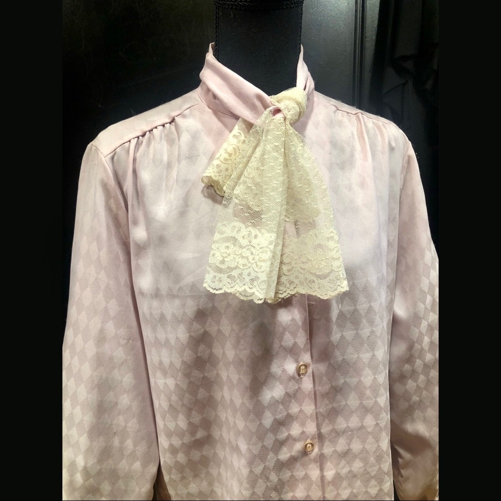 Light Pink Blouse with Jabot Lace Collar